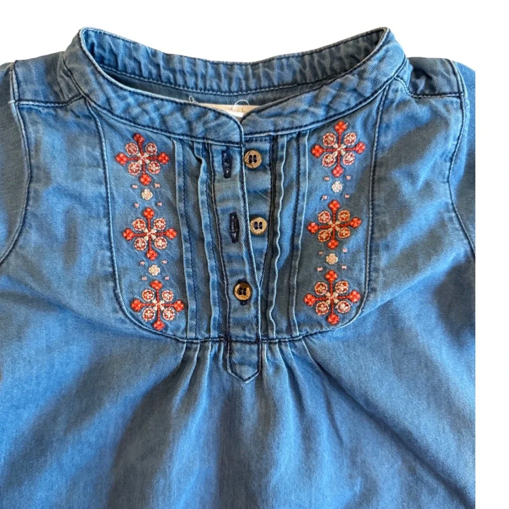 Purebaby Embroidered Denim Dress 6-12 Months Long Sleeve
